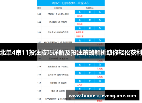 北单4串11投注技巧详解及投注策略解析助你轻松获利